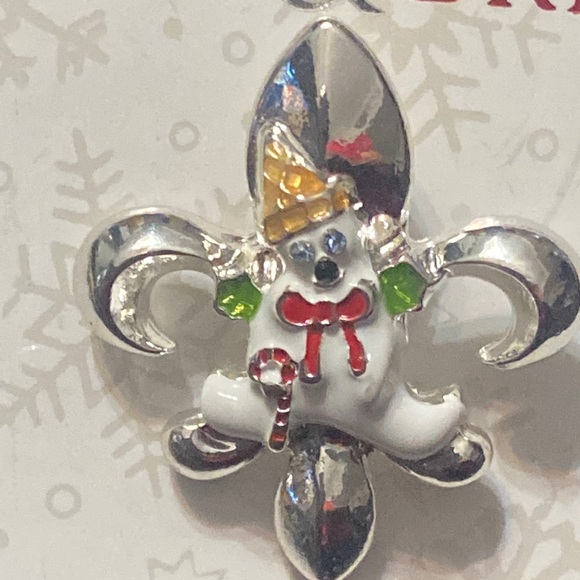 MERRY & BRIGHT Mr. Bingle Lapel Pin, Silver with Jeweled Eyes, 1-inch Tall NWT - Picture 3 of 5